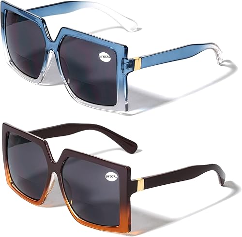 V.W.E. 2 pares de gafas de sol cuadradas de gran tamaño para mujer, BIFOCAL para lectura al aire libre