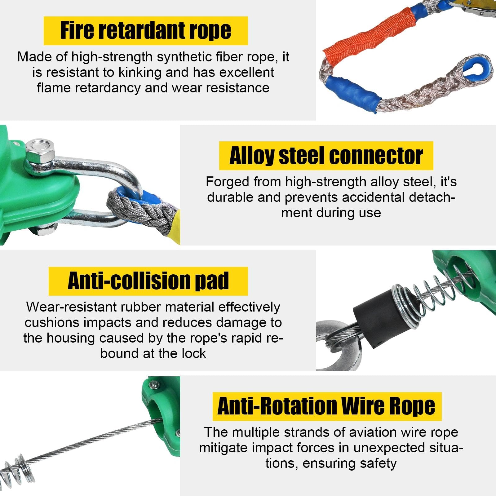 Dispositivo Anticaida Retráctil 10m/15m/20m, Anticaidas Retractil Seguridad Homologado con Gancho Mejorado, Linea de Vida Retractil con Mosquetón, Capacidad de Carga: 150 kg(Verde,10m)