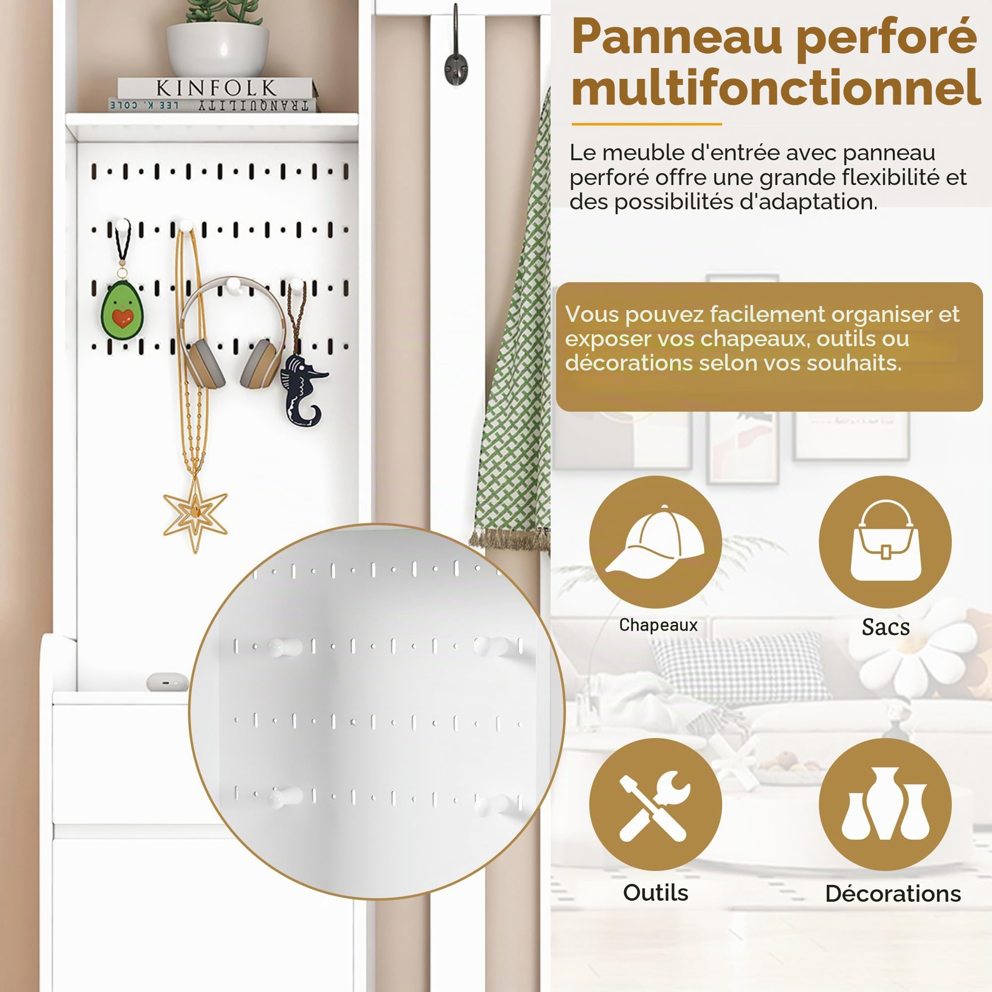ModernLuxe Porte-Manteau Mural - Ensemble de Garde-Robe - Meuble de Couloir combiné - Armoire à Chaussures - Meuble de Couloir combiné - Armoire à Chaussures - Armoire à Chaussures - Tiroir - H 180 x