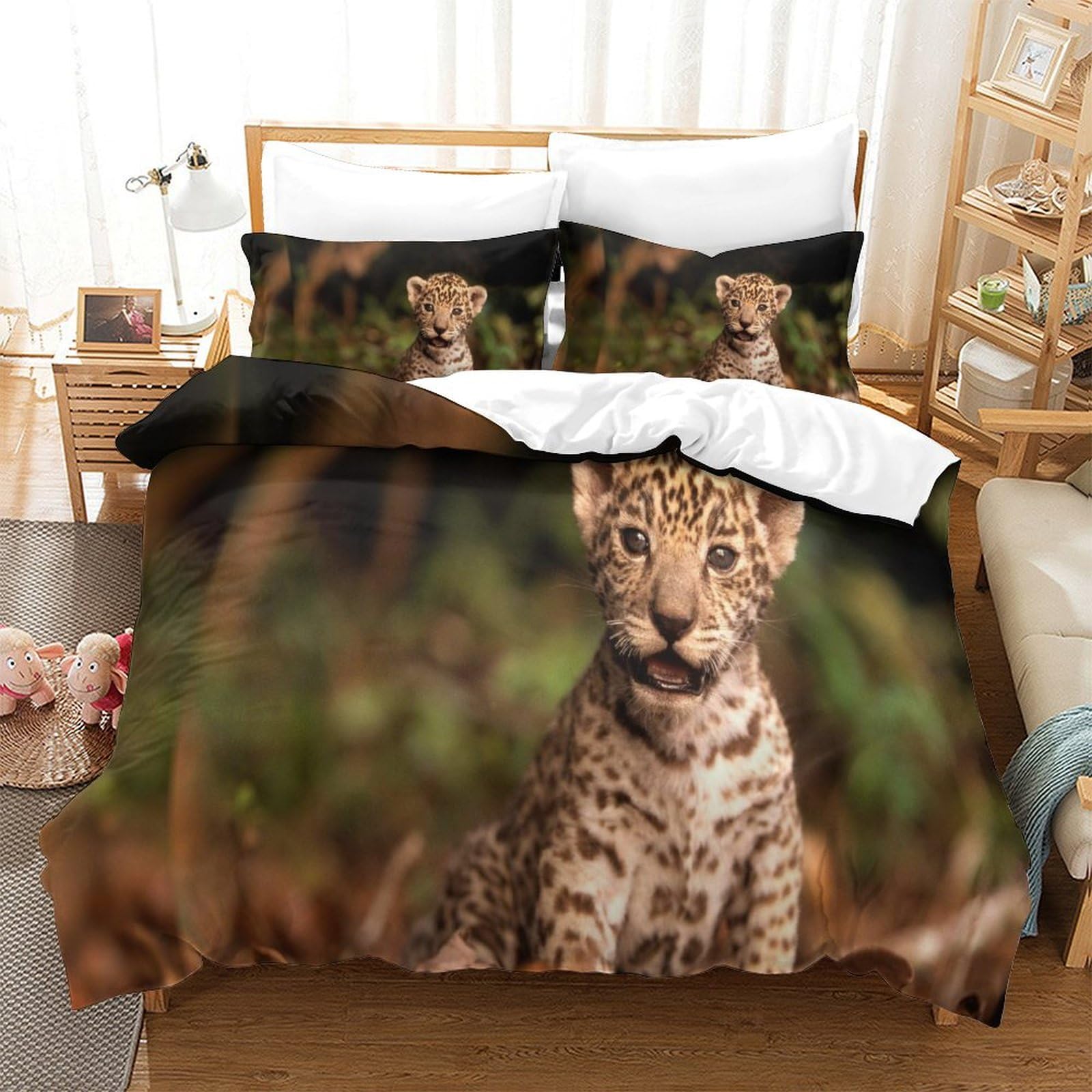 P1s9u7w5y Jaguar-6 3D Printed Realistic Leopard Jungle Duvet Cover Set 3Pcs Microfiber Wild Animal Bedding Set King（220X240cm）