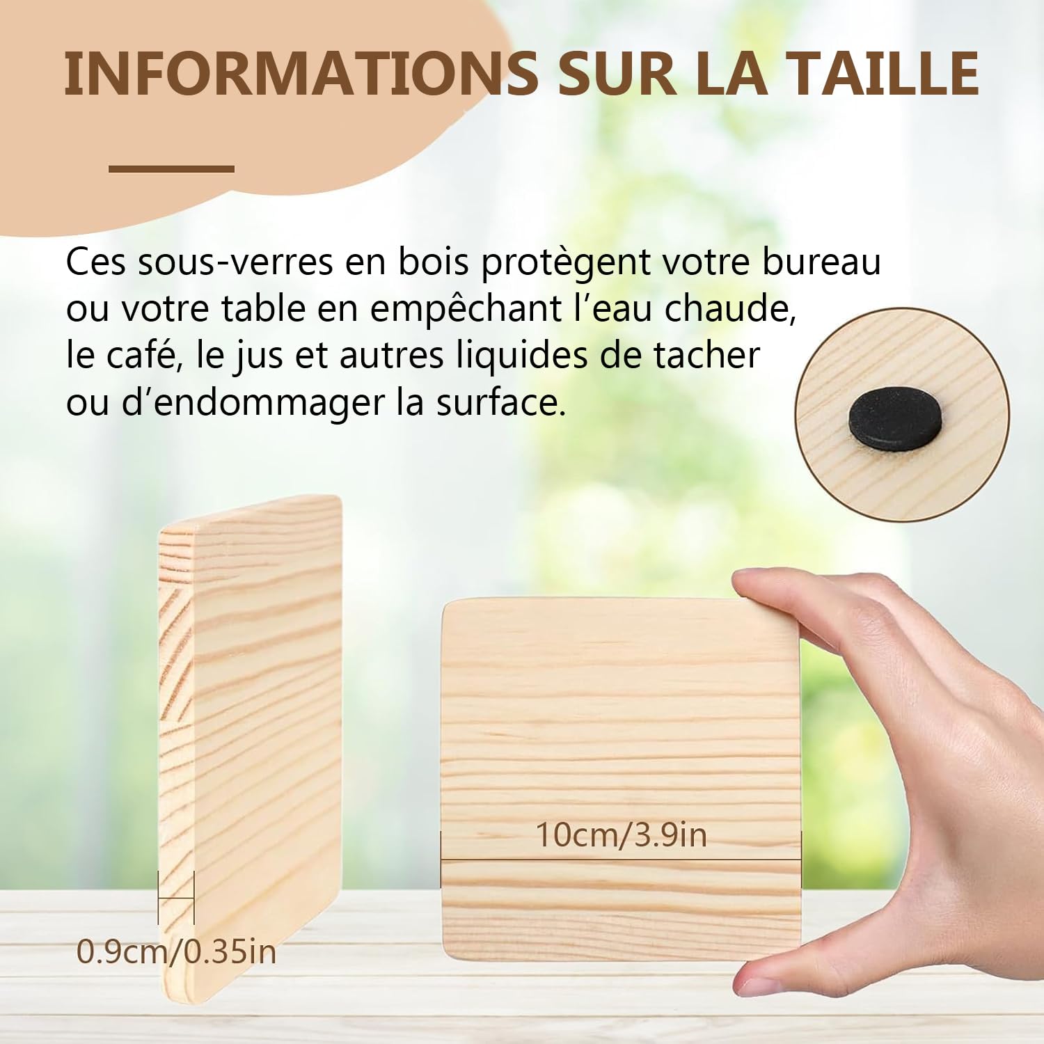 Lot de 72 Dessous de Verre en Bois Carrés, 10 x 10 cm, Sous-Verres DIY
