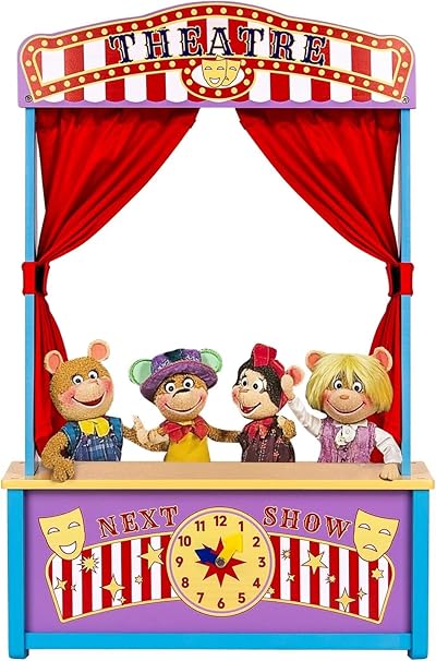 Wooden Puppet Theater, Puppet Theater with Curtains for Tabletop Drama Performance, Role-Playing,Great for Shows, Events, Education and Pretend Play, Portable