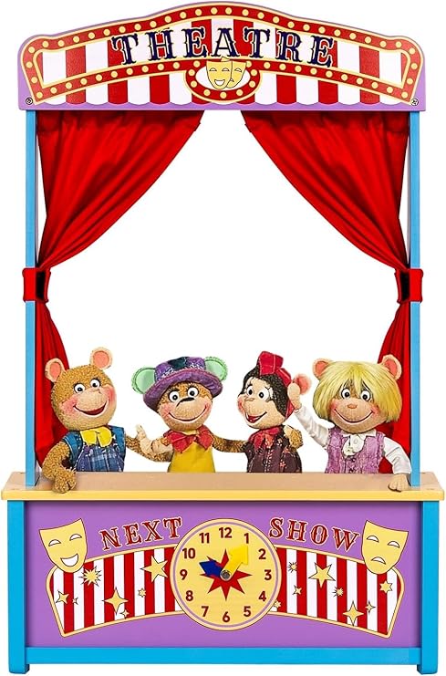 Wooden Puppet Theater, Puppet Theater with Curtains for Tabletop Drama Performance, Role-Playing,Great for Shows, Events, Education and Pretend Play, Portable