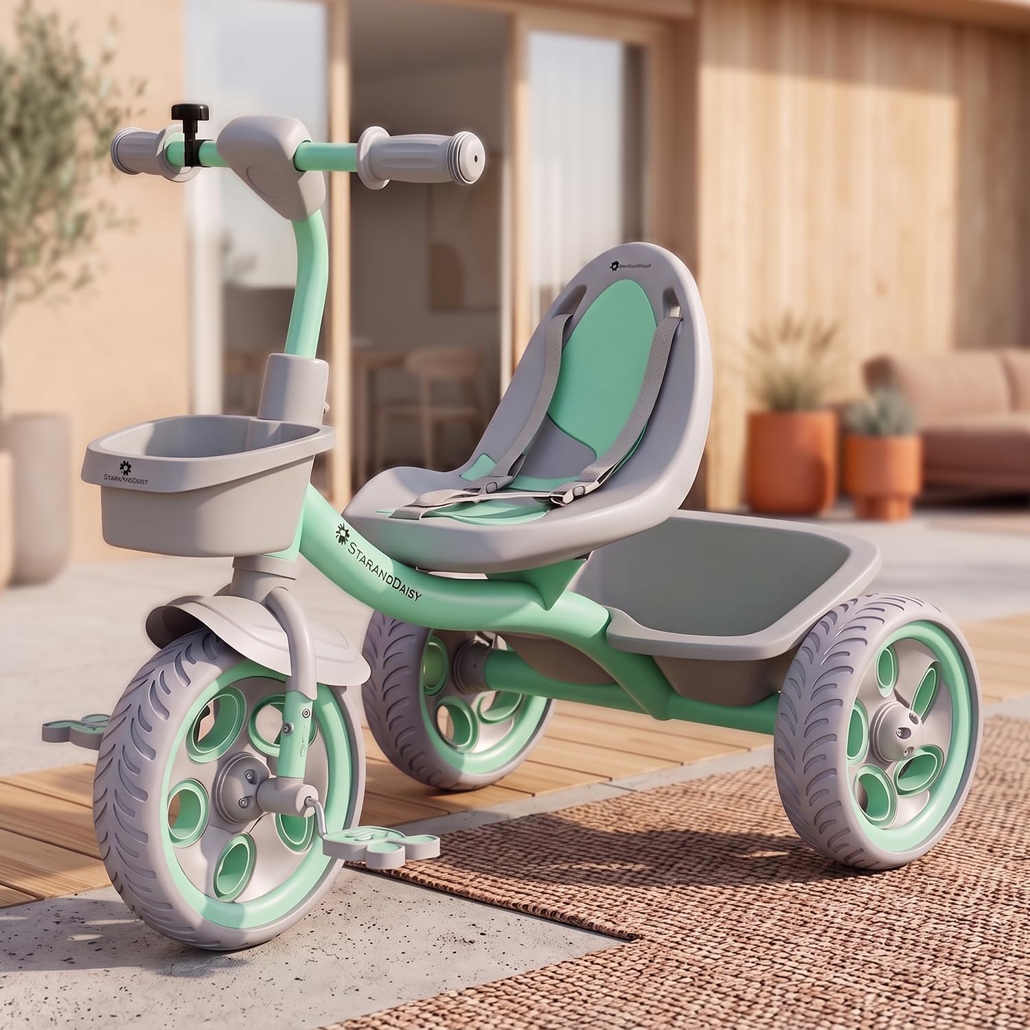 StarAndDaisy Baby Sitting Stroller for Toddlers 1-5 Years with Safety Belt, Ergonomic Seat, Front & Rear Storage Baskets, 3-Wheel Tricycle Early Mobility Trainer & Baby Tricycle for Balance and Motor Skill Development (Green)-image-18