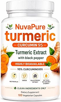 Nuvapure Turmeric with Black Pepper, Turmeric Curcumin with Black Pepper -120 Counts