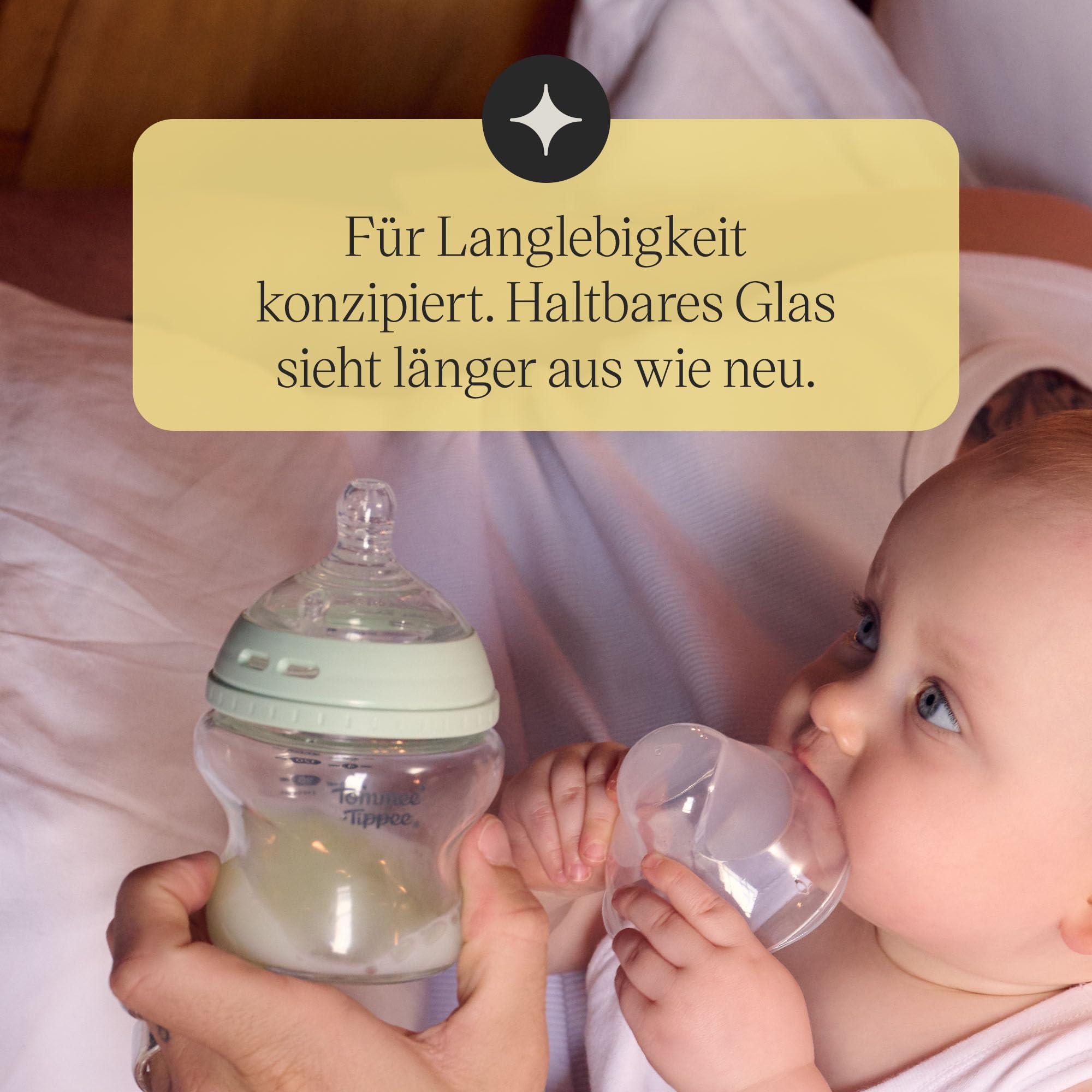 Tommee Tippee Natural Start Geschenkset aus Glas für Neugeborene 150-ml-und 250-ml-Anti-Kolik-Babyflaschen mit Besonders langsamer und Langsamsauger und 2x Ultimate Fit Schnuller, selbststerilisierend