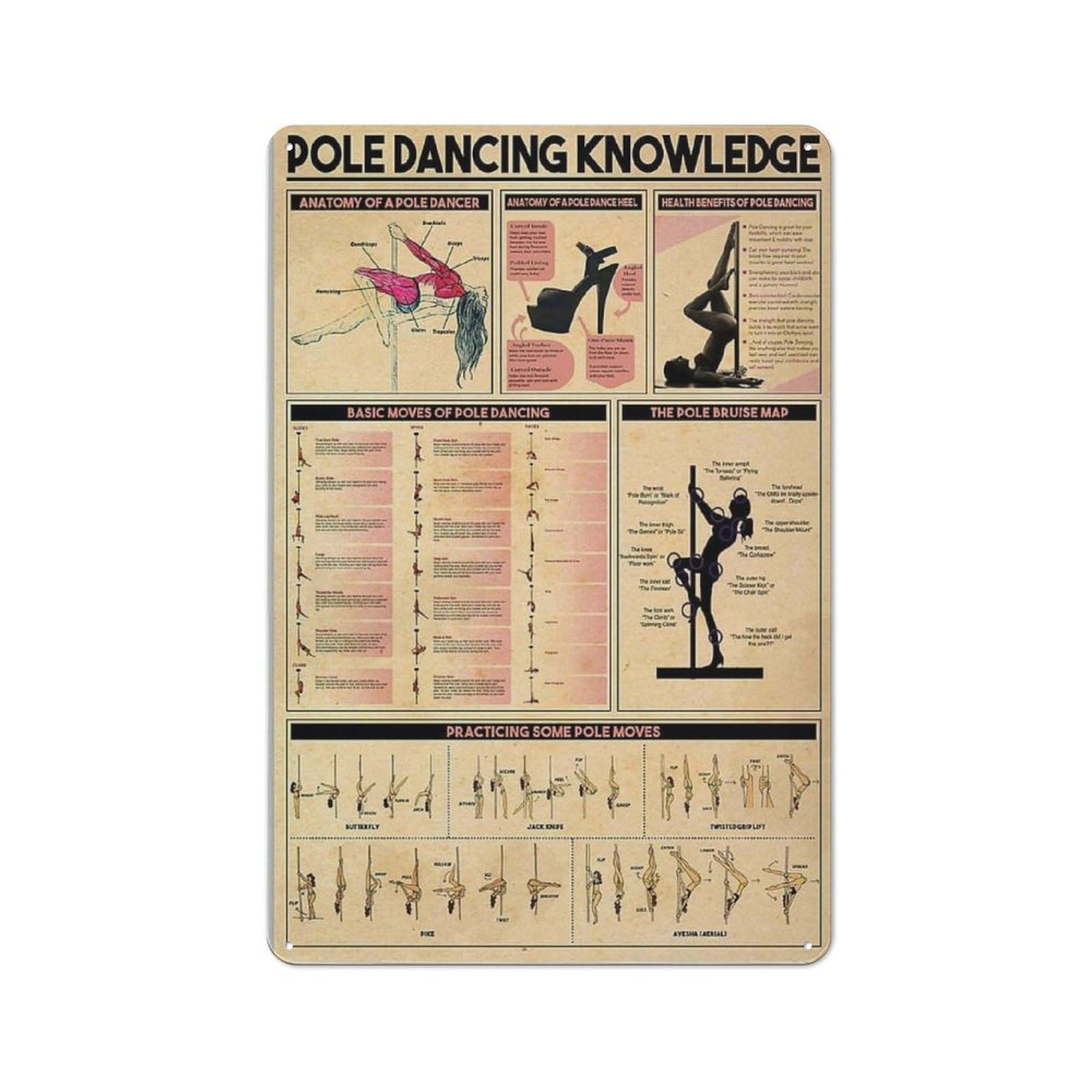 Kimghds Tin-589 Tin Sign Pole Dancing Knowledge Metal Signs Retro Room Decor Pole Dancer Posters Printed Plaque Club Home Wall Decor,Vintage Educational Wall Art Gift 12X8 Inch
