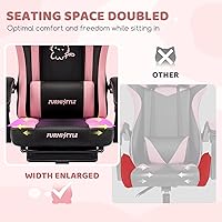 Vista 6 de Silla de juegos con reposapiés, sillas cómodas y femeninas para videojuegos con orejeras de gato, cojín de muelles de bolsillo, soporte lumbar