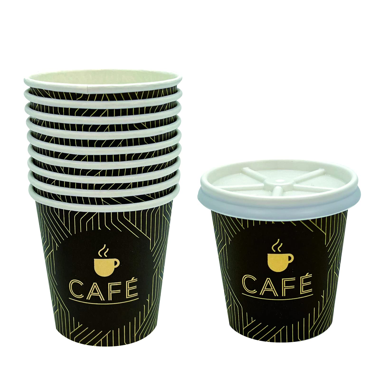 ARBUTUS Kit Bicchieri Caffè Espresso Usa E Getta 120 Ml - 48 Bicchieri In Cartone + 48 Coperchi + 50 Palettine Legno Betulla, Biodegradabili, Per Ufficio E Festa