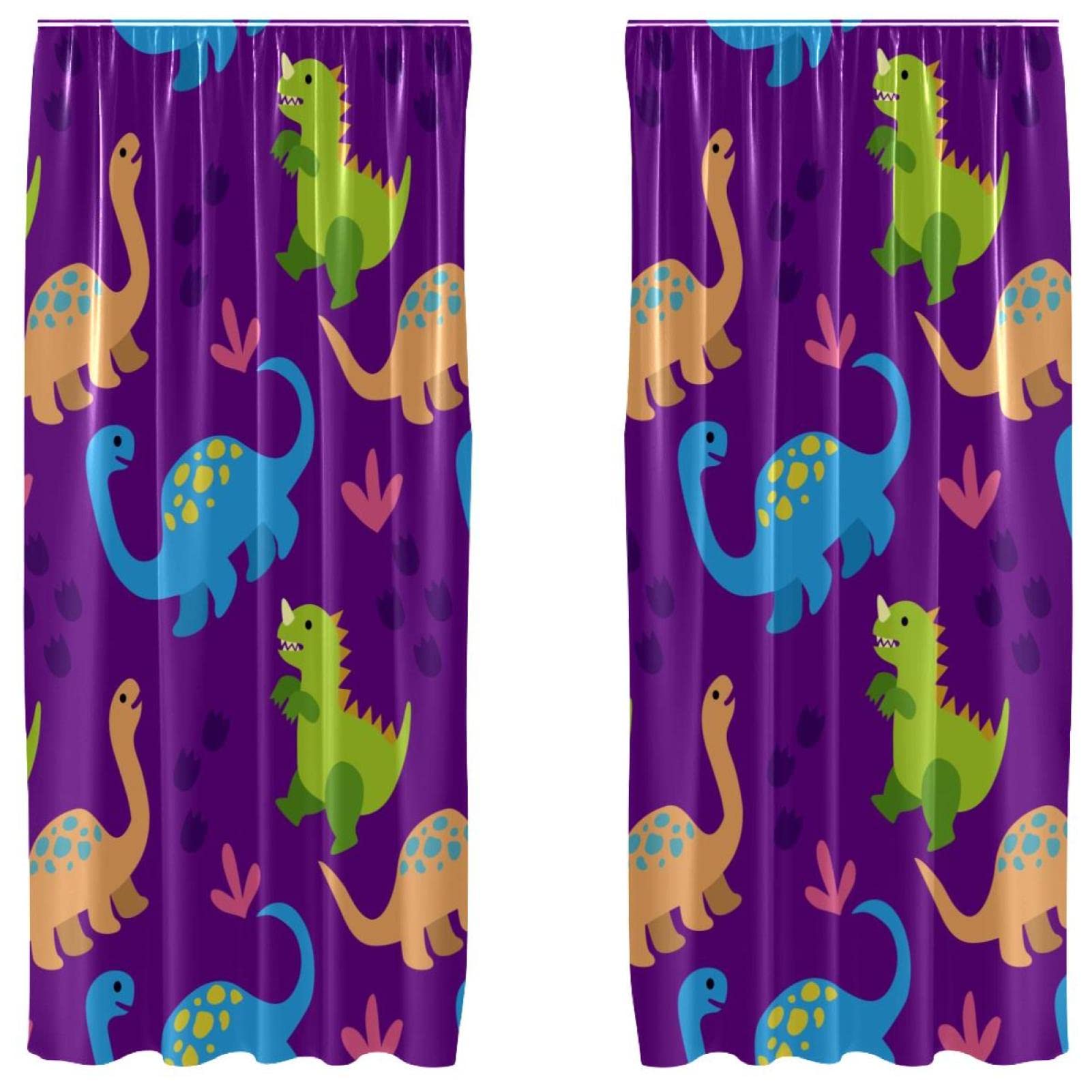 Rideaux dinosaure colorés avec passe-tringle voilage léger multicolore