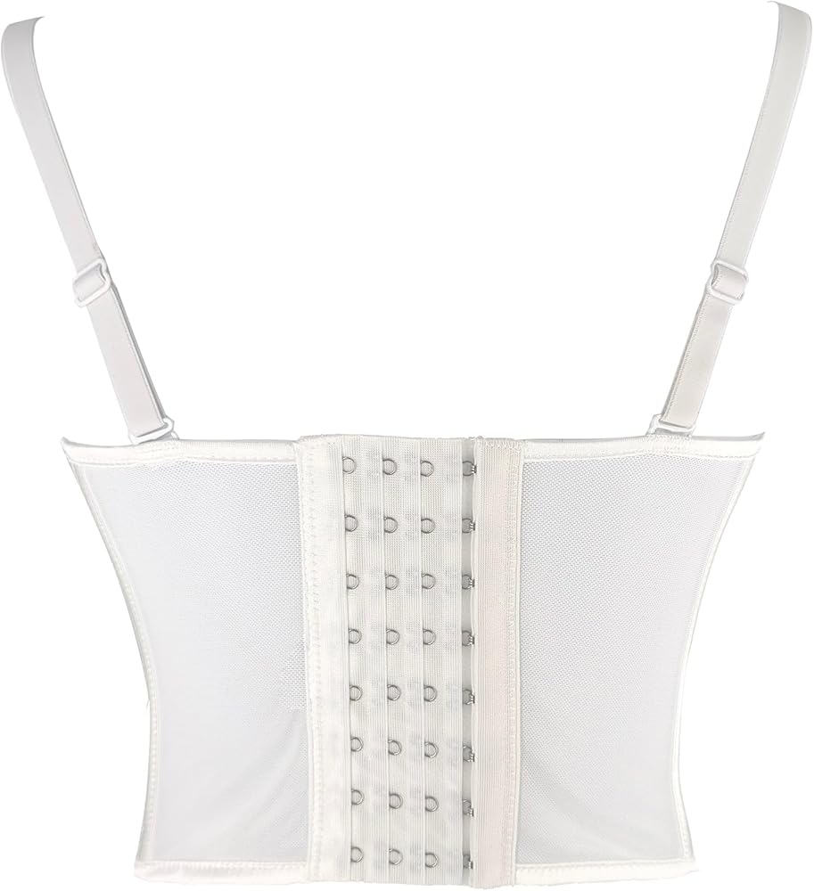 ELLACCI Women's White Mesh Corset Top with White Trim Spaghetti