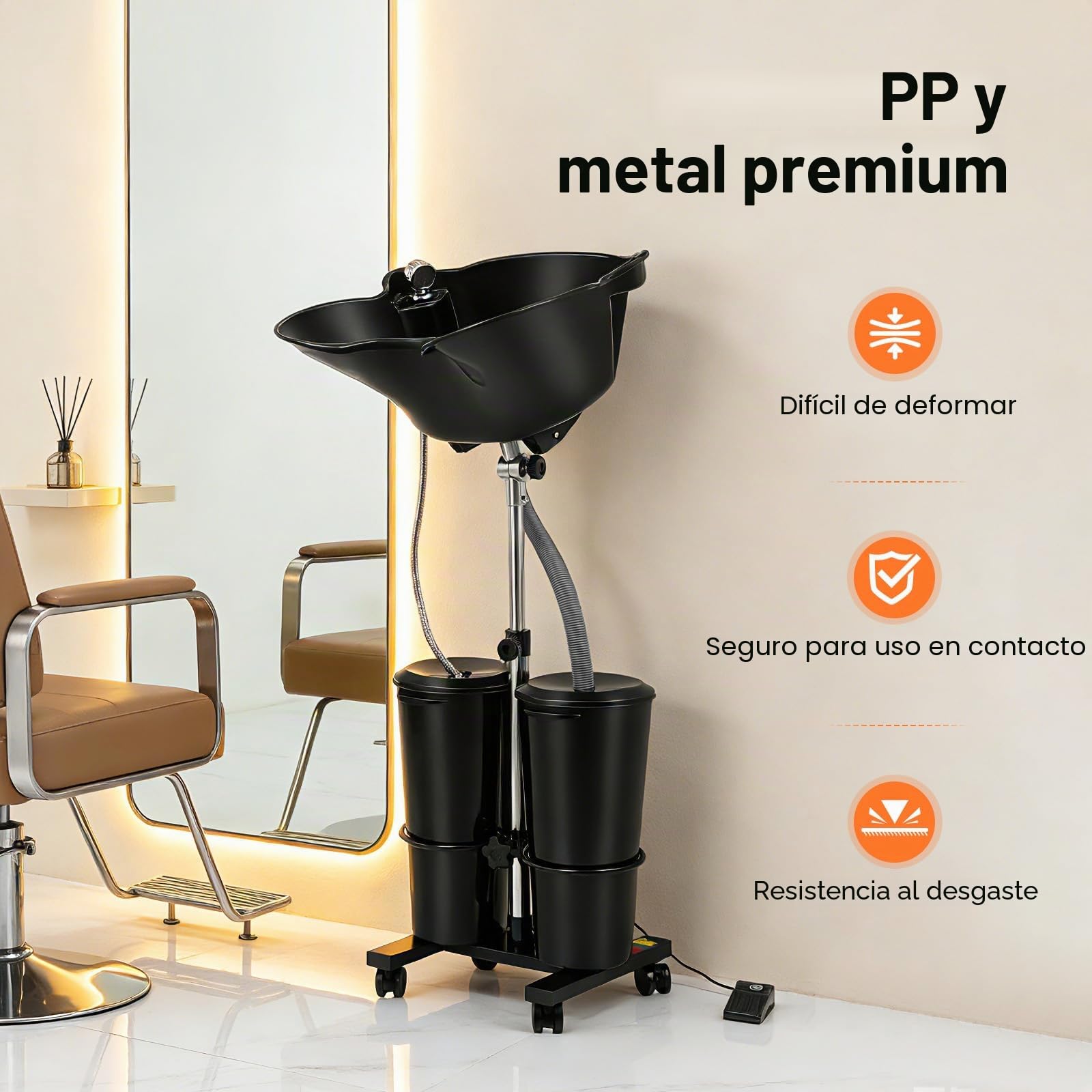 MINRS Lavabo móvil para peluquería, lavabo de pelo para postrado en la cama, altura ajustable, lavabo con depósito de agua y ducha para salones de belleza, spas, hospitales, barberías
