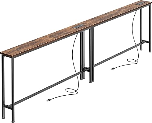 Miniatura 10 de SUPERJARE - Juego de 2 mesas consola estrechas de 78.8 pulgadas con tomacorrientes, mesa larga para poner detrás del sofá, entradas, sala de estar o