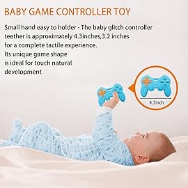 Cool Remote Game Control Teething Toy for Babies 0-6 6-12 Months,Game Controller Teether for Gamer Parents,Baby\'s First Valentines Day Gifts,Silicone Remote Chew ToysBlue