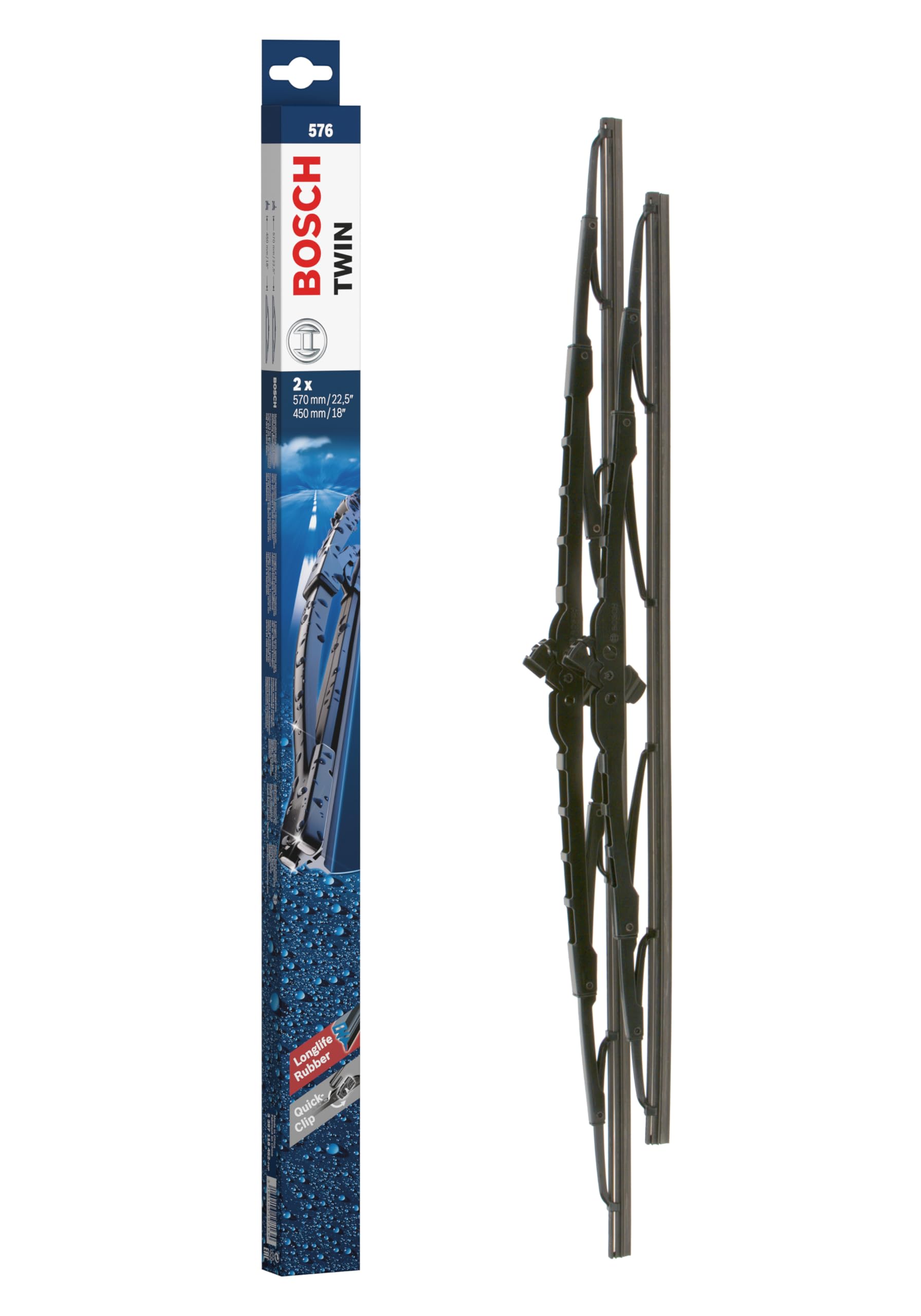 Tergicristalli Bosch Twin 576, Lunghezza 575Mm/450Mm, 1 Set Per Parabrezza Anteriore-image