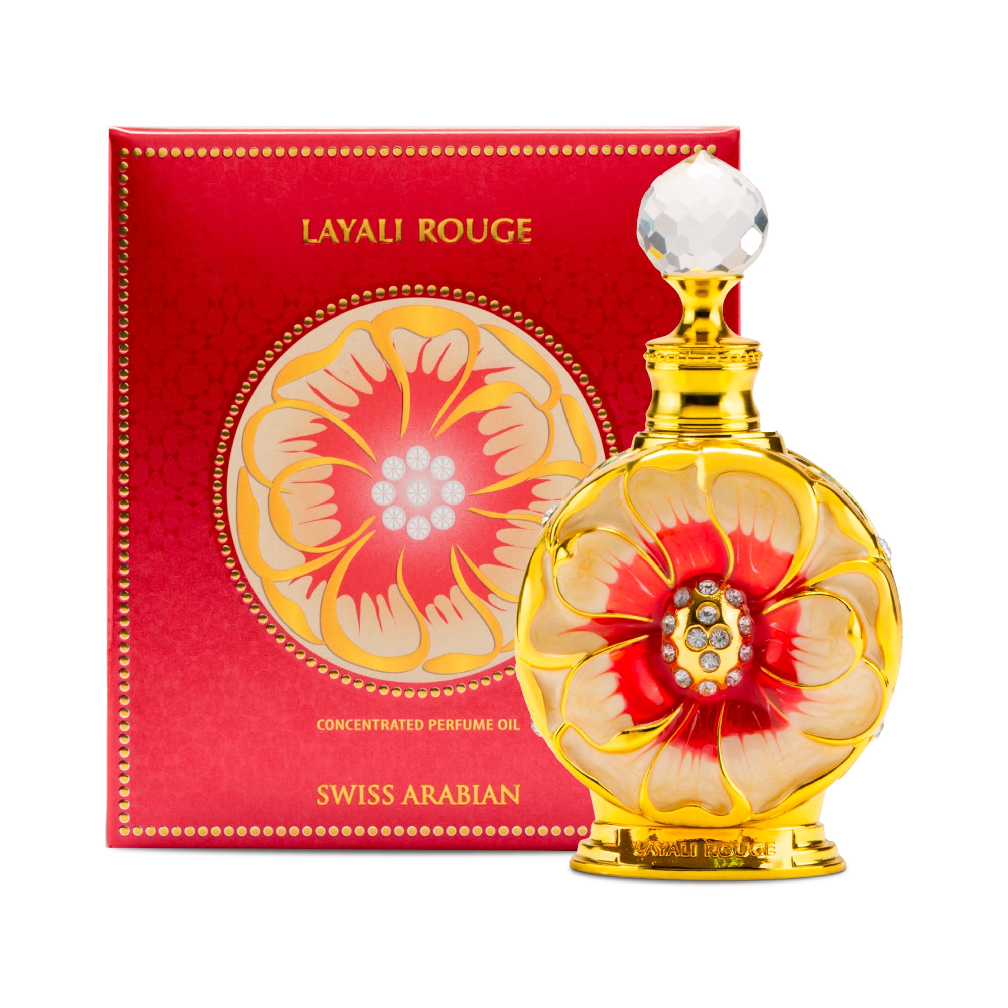 Swiss Arabian Layali Rouge Concentrated Perfume Oil, 15ml, Premium Quality Perfume Oil, Men and Women’s Fragrance, Floral, Fruity, Gourmand Luxurious Blend Perfumes for Women and Men