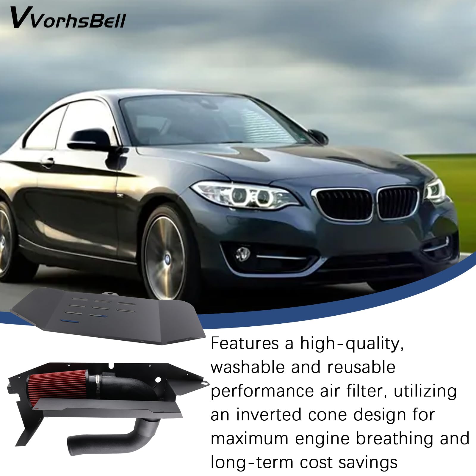 Kaltlufteinlass kompatibel mit BMW N20 N26 2.0T F30 F32 328i 428i 320i 420i 228i Performance Ansaugsystem Kit mit High Flow Filter
