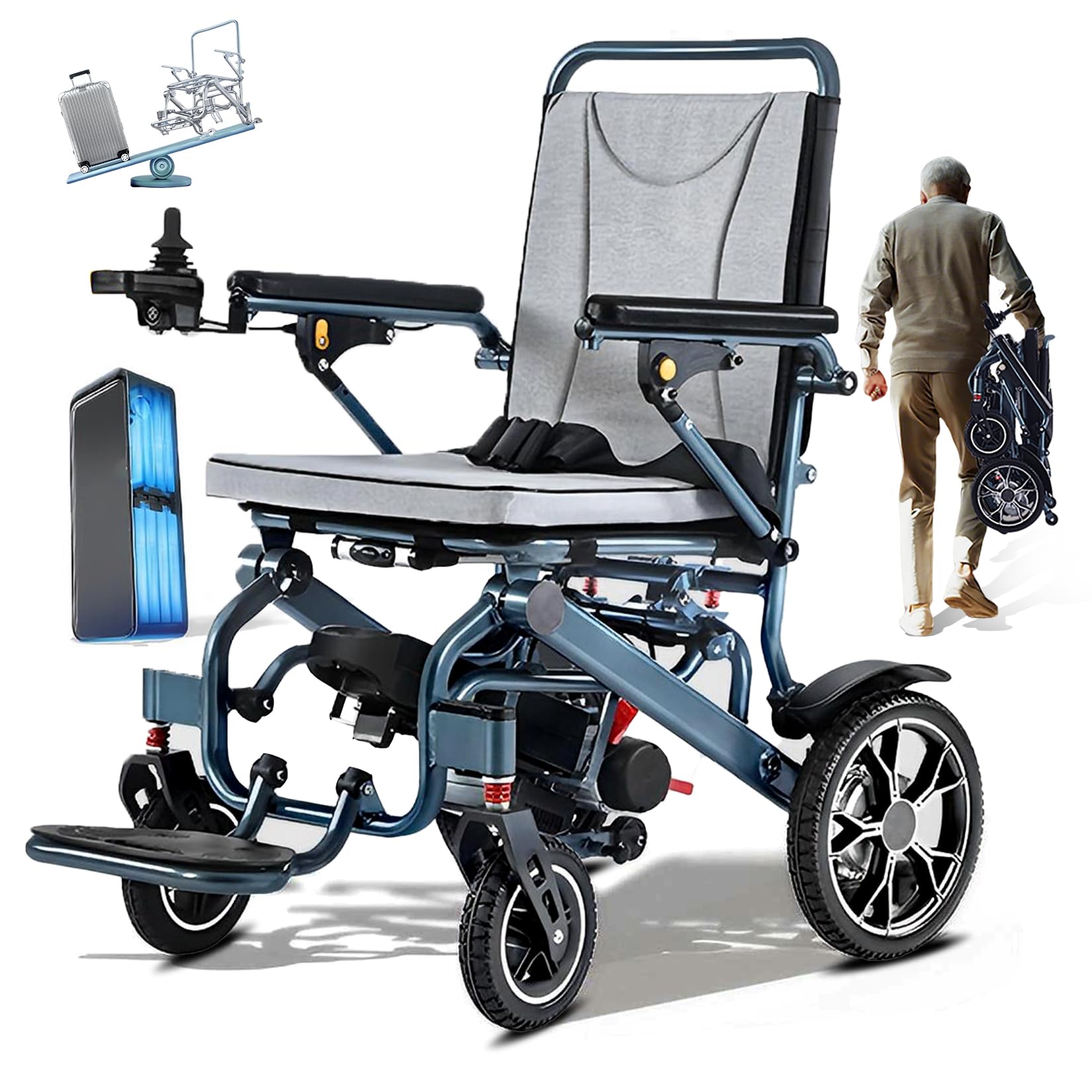 Sedia a rotelle elettrica pieghevole per anziani disabili – ultraleggera (14,9 kg) compatta, motore brushless da 400 W, batteria al litio, portata 20 – 40 km, ideale per viaggi, attività
