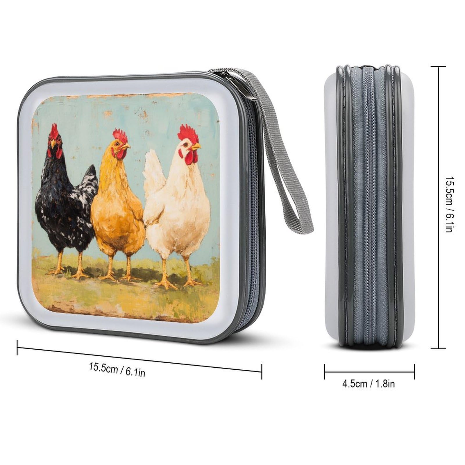 DuduYH 3 Chickens Vintage CD Case DVD Storage Case Portable for Car Home Travel