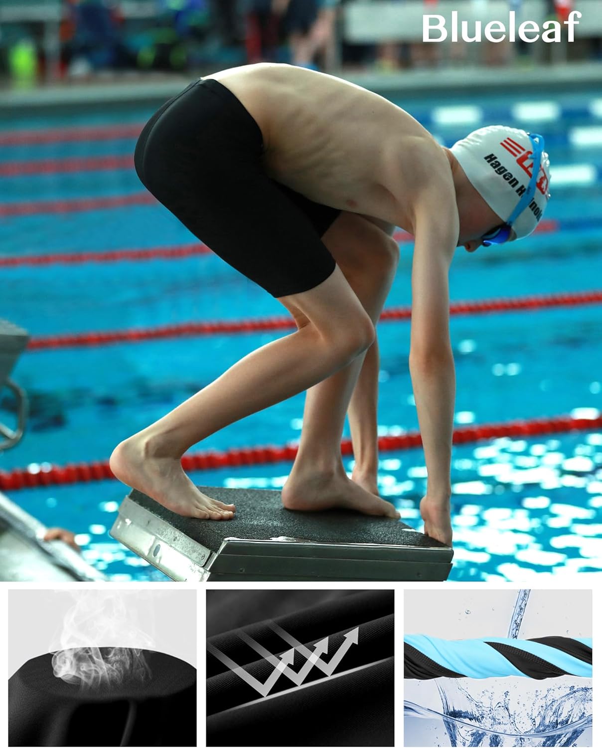 Blueleaf Boys' Swim Jammers Youth Competitive Swim Racing Team Swimsuits Athletic Quick Dry Swimming Shorts UPF 50+ - Image 2