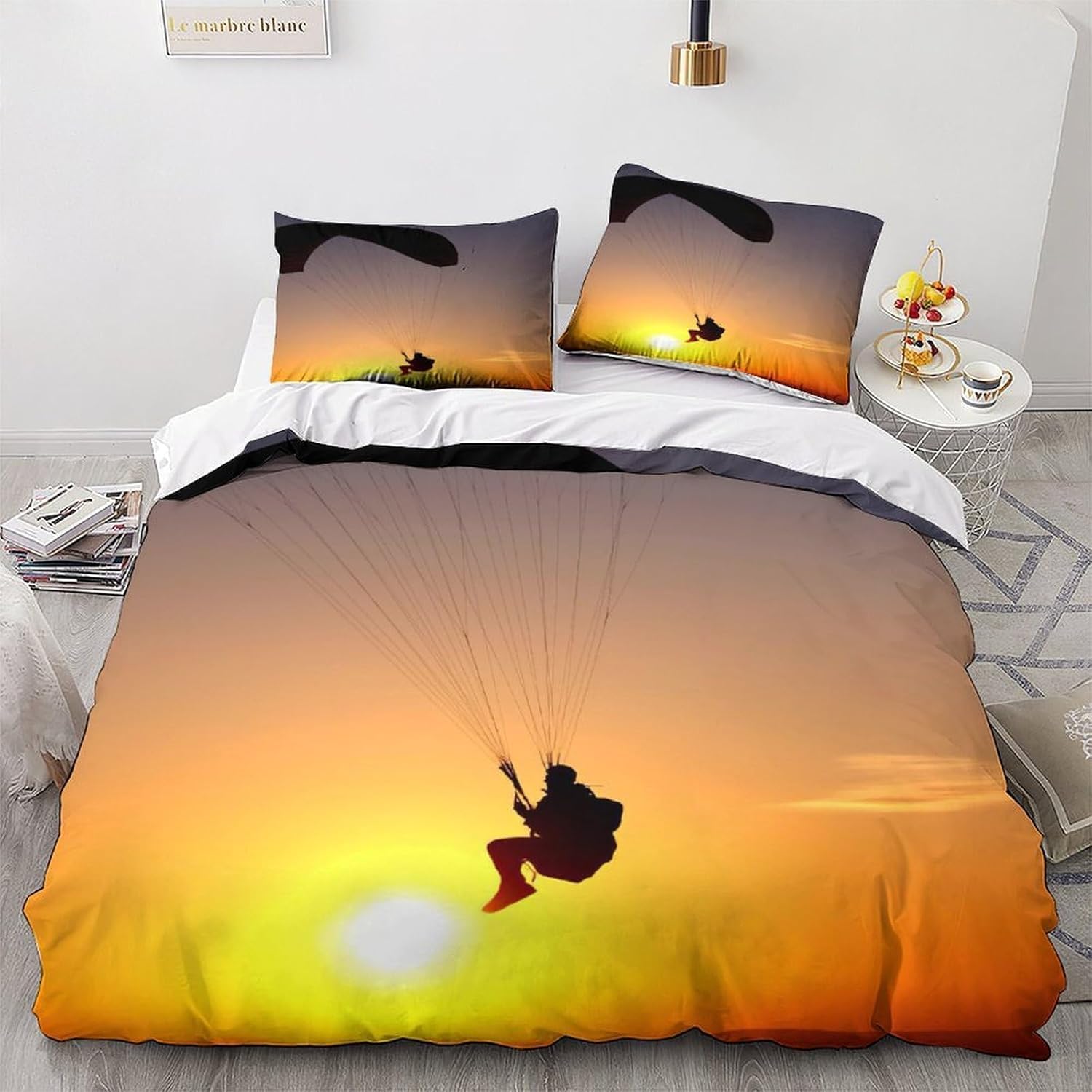 Spadochroniarstwo Poszwa na kołdrę 240x260 Komplet pościeli 2-osobowy nadruk 3D Miękka mikrofibra Zachód słońca Poszwa na kołdrę z 2 poszewkami na poduszki i zamkiem błyskawicznym h.6036
