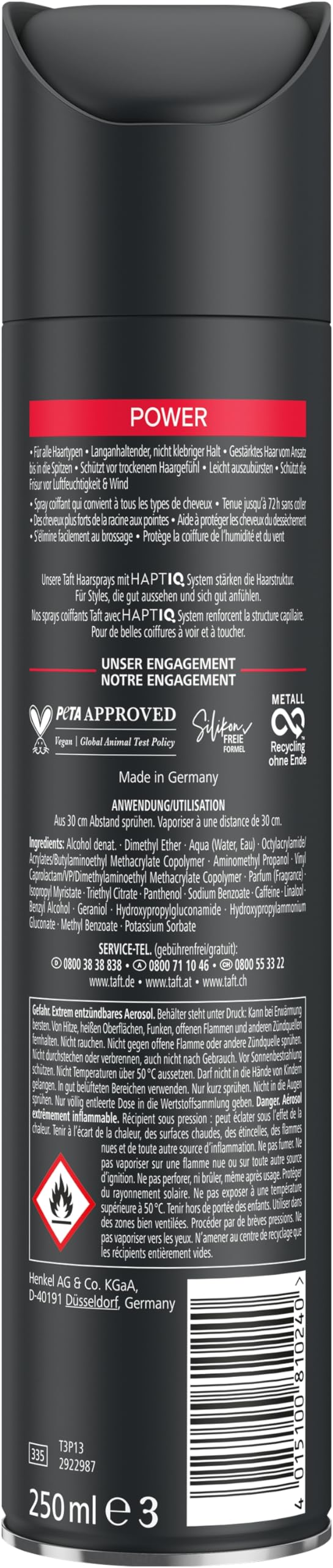 TAFT Schwarzkopf Haarlack Power (12x 250 ml), Haltegrad 5 Haarstyling, Haarspray für alle Haartypen, bis zu 72 Stunden starker Halt, vegane Formel*