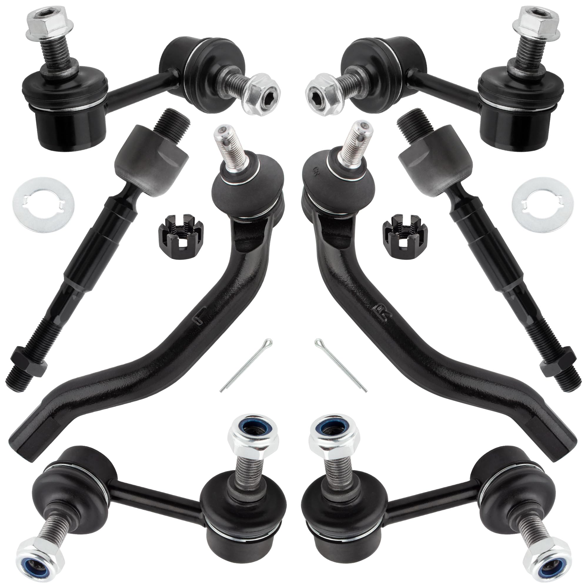 YMAUGP 8Pcs Front Rear Suspension Kit Inner Outer Tie Rod End