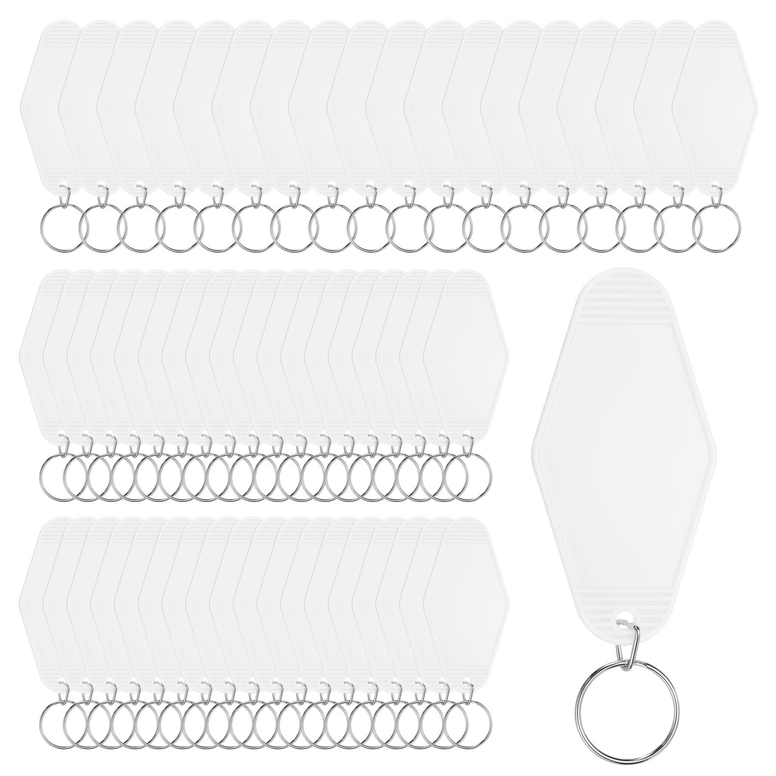 Rebower 55 Pcs Blank Hotel Keychain Tags - White Vintage Motel Key Tag Plastic Rhombus Keychain with Key Ring,[for Vinyl DIY Crafts Car Ornament Sublimation Luggage Label]