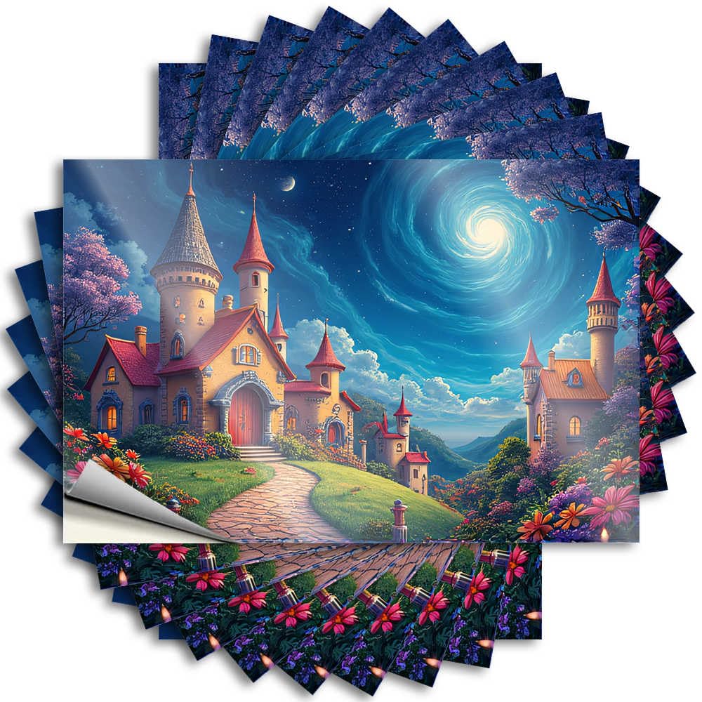 Funky Room Decor Tiki Stickers - Enchanted Castle Under A Twirling Galaxy Sky Hat Waterproof Vinyl Sticker(12X18CM)