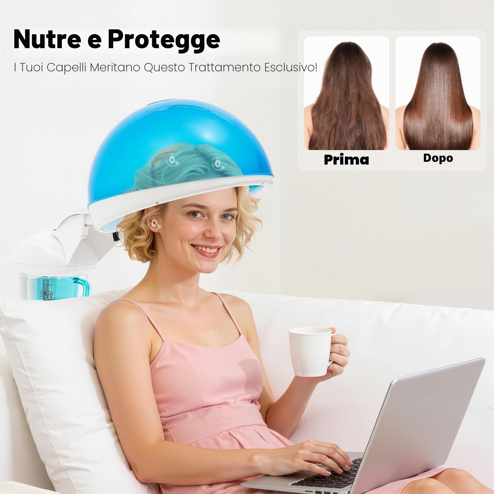 Casco a vapore per capelli, 220 V, salone professionale, ozono per capelli, asciugacapelli, macchina per la cura dei capelli a vapore, con ugello rotante a 360 gradi, per capelli Dye Home Care Heating