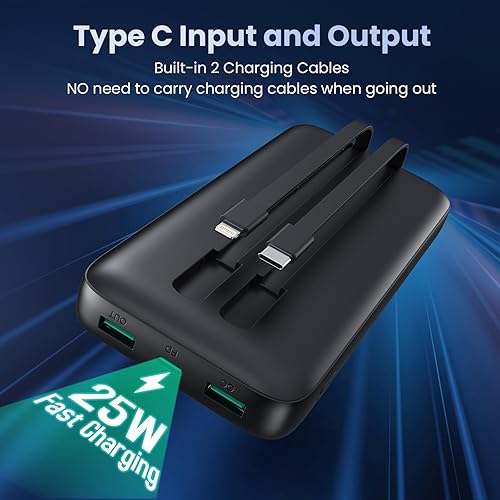 Miniatura 5 de Cargador portátil PowerBank de 40,800 mAh con cables integrados, 25 W PD carga rápida + QC 4.0 cargador de batería de carga rápida para teléfono,