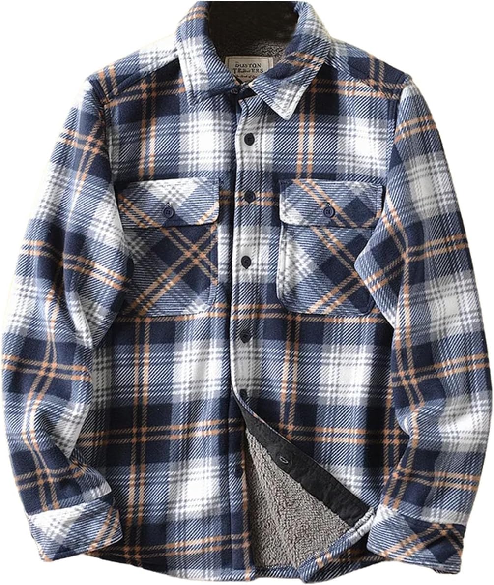 Men's Classic Plaid Shirt Jacket Warm Fleece Lining Casual Outdoor Fall Winter Coat
