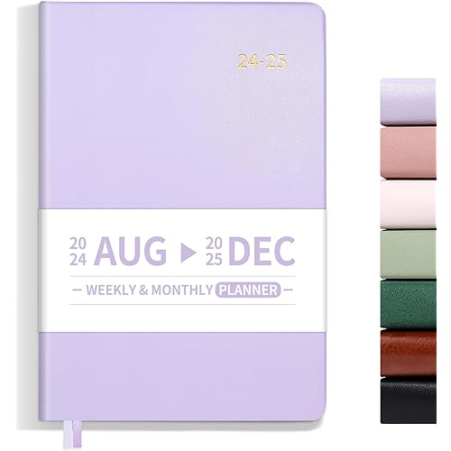 SUNEE 17 Month Weekly and Monthly Softcover Planner 5.5" x 8.3" (August 2024-December 2025), Small Academic Year Calendar Planner, Inner Pocket, 100 GSM Paper, Flexible Leather Soft Cover, Purple
