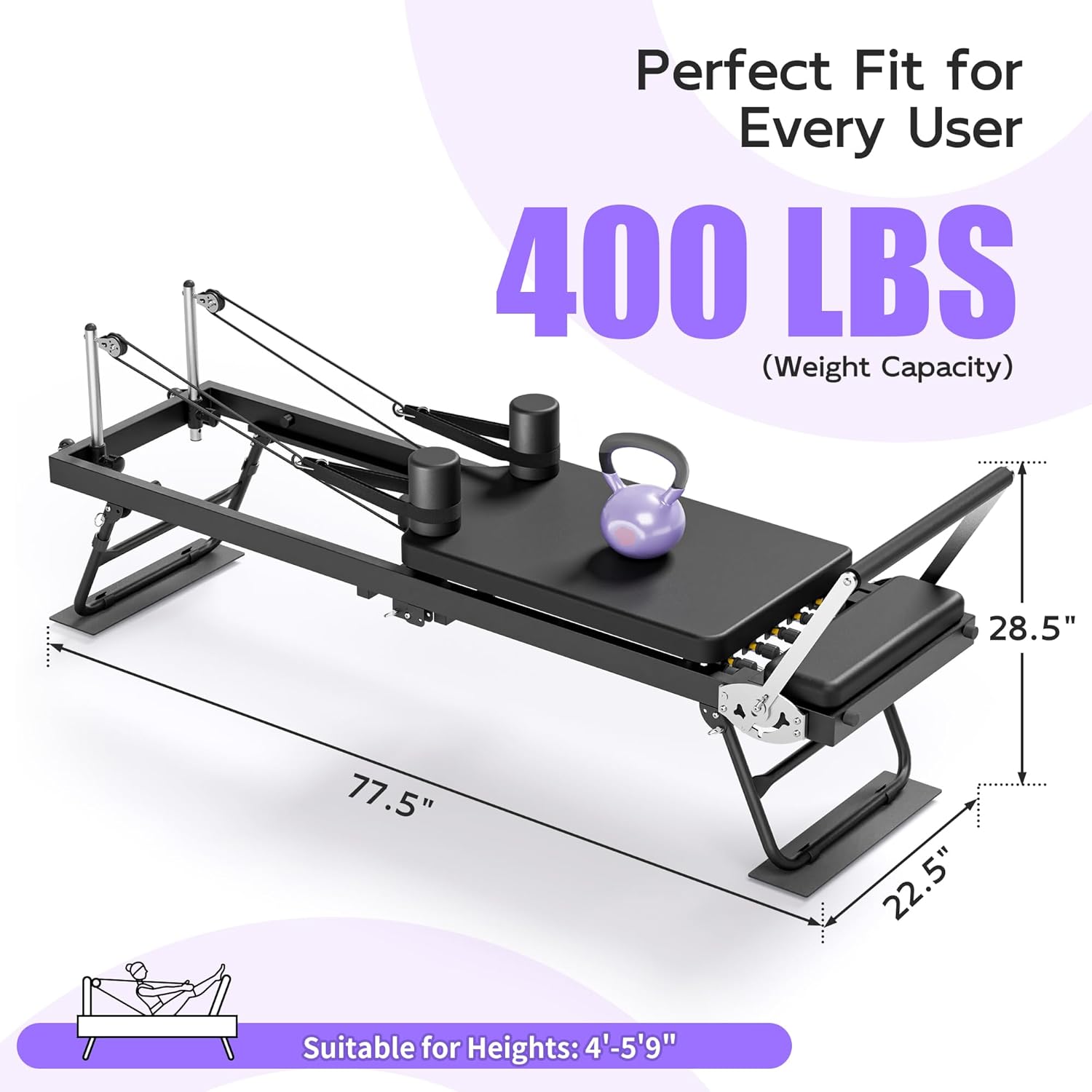 MU Pilates Reformer, Foldable Reformer Pilates Machine with Dual Resistance for Home Use and Gym Workout, Suitable for Advanced and Beginners Users