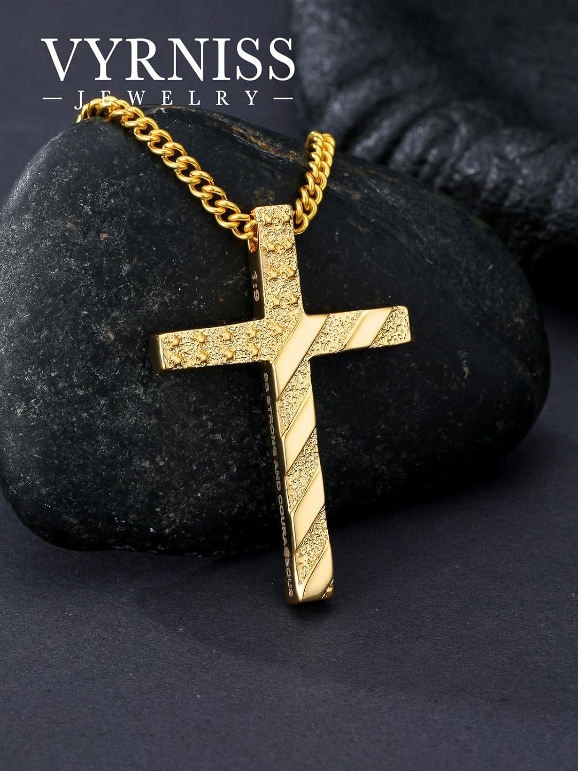 Gold American flag Cross Necklace for Men 18K Gold Cross Pendant with Bible Verse Minimalist Cross Christian Jewelry Religious Gifts(with Gift Box) - Image 3