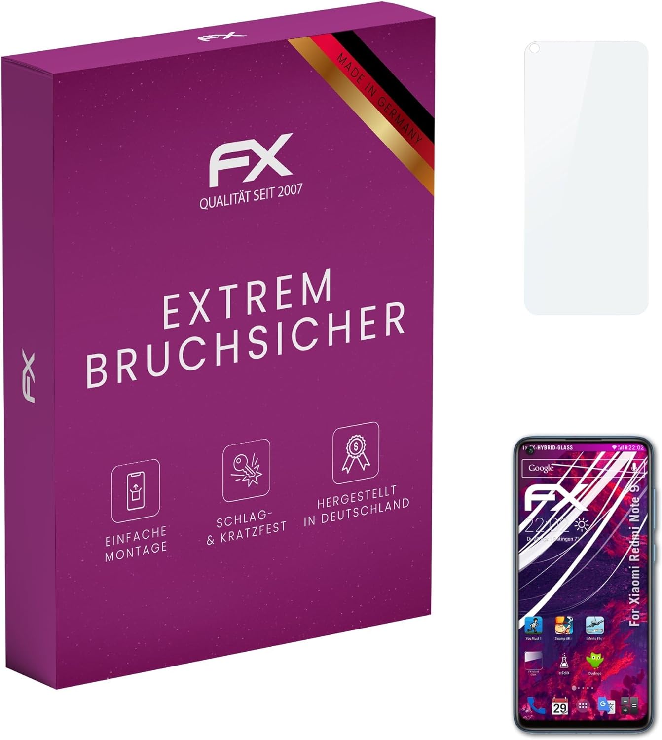 atFoliX Plastic Glass Protective Film compatible with Xiaomi Redmi Note 9, 9H Hybrid-Glass FX Screen Protector