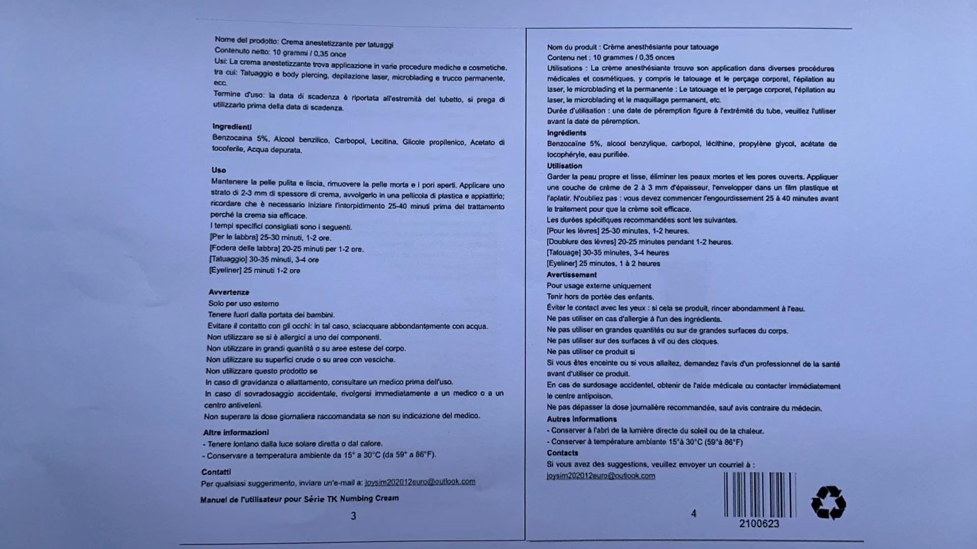 10g Krem znieczulający do tatuażu, przed tatuażem, depilacją laserową, piercingiem, 40%
