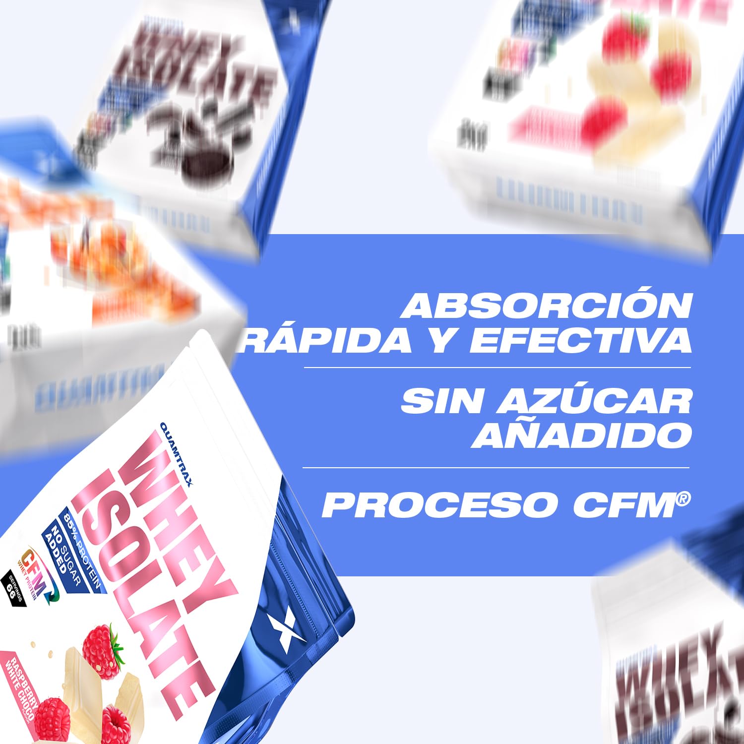 Quamtrax Nutrition - Whey Isolate (Proteína de Suero de Leche Aislada) - Alto contenido proteico, apoyo en el crecimiento muscular y rápida absorción (700 g, Chocolate Blanco y Frambuesa)