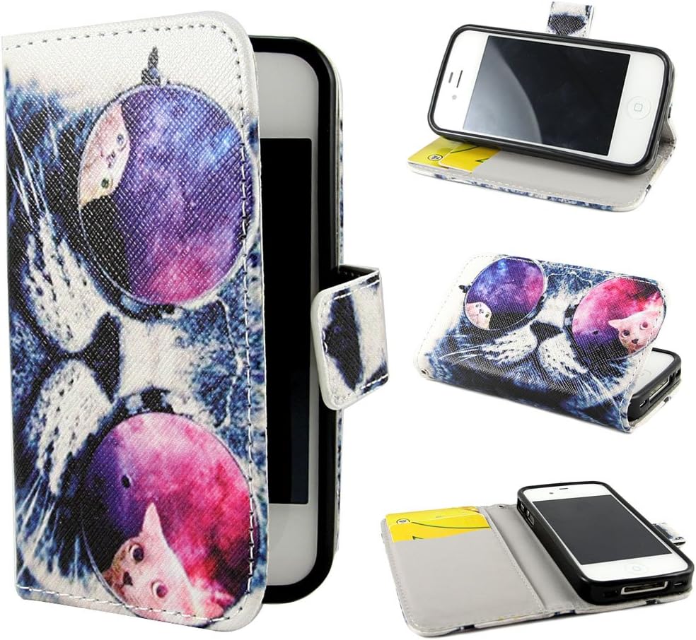 iphone 4s case, TJA Cool Cat Design Wallet PU Leather Stand Flip Case Cover for Apple iphone 4 4S