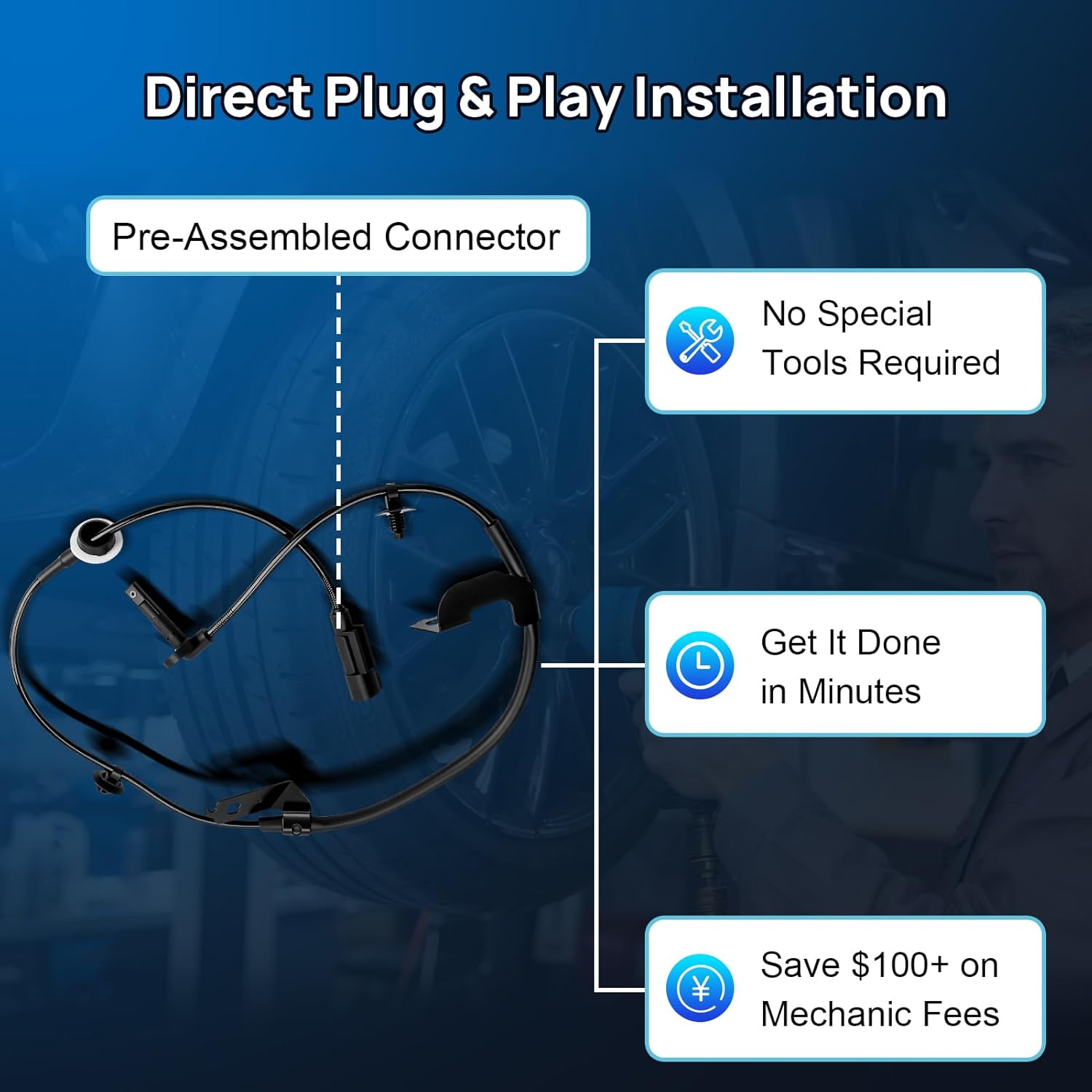 ABS Wheel Speed Sensor Front Left Right Fits for 2007-2016 Jeep Patriot Compass 2.0 2.4, 2007-2012 Dodge Caliber, 2008 2009 2010 2011 2012 2013 2014 2015 2016, Driver/Passenger, 5105573AB 5105572AA