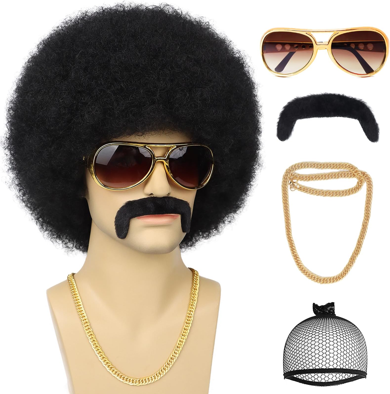 Mens DELUXE AFRO WIG Curly Hair Costume Party Fancy Disco 70s 80s Dress Up - Brown main image 1