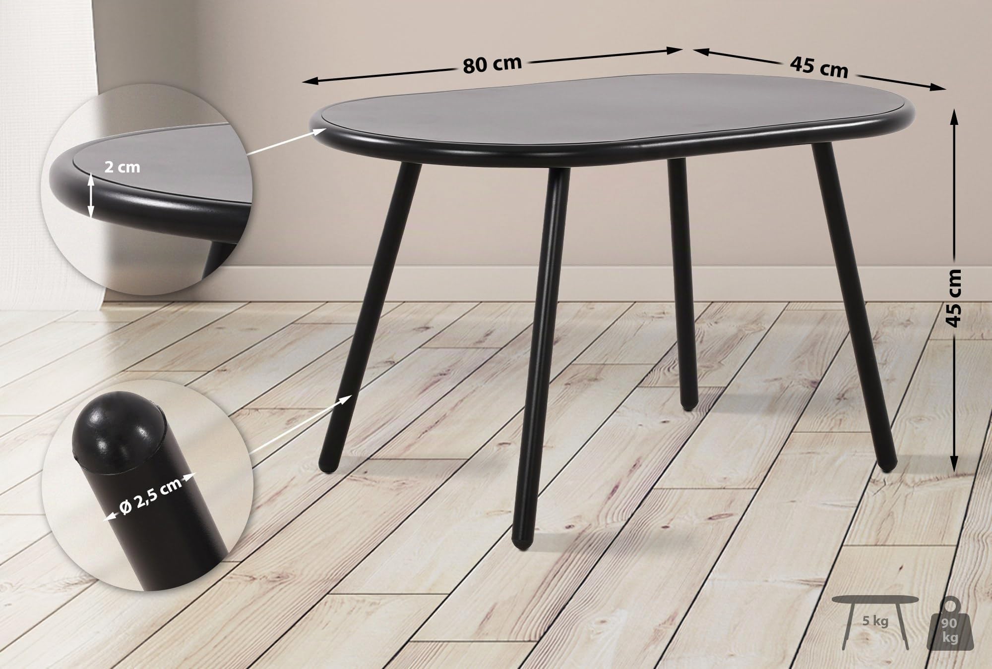CLP Table Basse Velva I Table de Salon Ovale pour l'extérieur et l'intérieur I Table de Jardin résistante aux intempéries et aux UV, Couleur:Noir