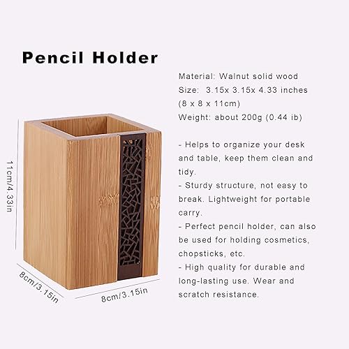 Miniatura 6 de Soporte de madera para bolígrafos para oficina en casa, portalápices, caja de almacenamiento de escritorio, organizador de accesorios (cuadrado