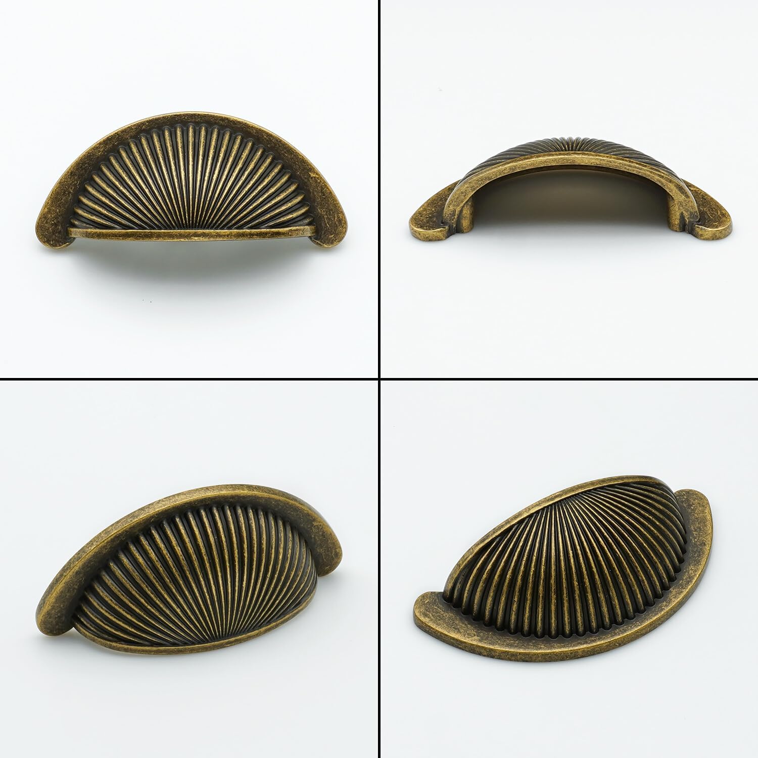 4 Pack Antique Brass Bin Cup Cabinet Pulls 2.5 Inch(64mm) Hole Center Zinc Alloy Vintage Handles Drawer Dresser Retro Kitchen Cupboard Bathroom Furniture Hardware