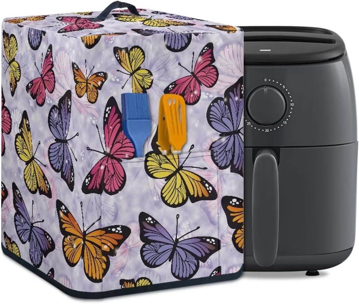 doginthehole Butterfly Air Fryer Dust Cover Cute Protection Cloth Cover for Kitchen Samll Appliance Covers Home Decorations Electric Pressure Cooker Cover with Accessory Storage Pocket and Top Handle