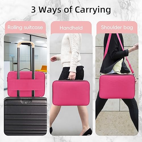 Vista 5 de Bolsa de maquillaje de 13.5 pulgadas, organizador de viaje, estuche de cosméticos, bolsa de almacenamiento profesional para artistas con divisores