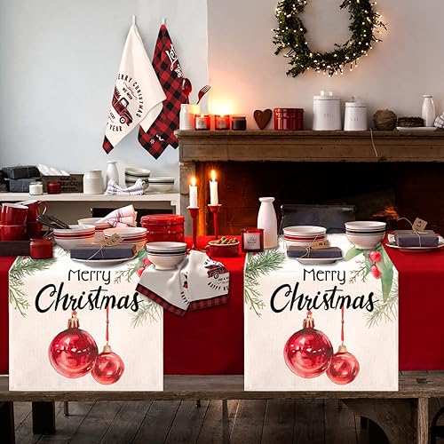 Miniatura 3 de Camino de mesa navideño  Camino de mesa rústico de Feliz Navidad, decoración de mesa de cocina y comedor para interiores y exteriores, decoración de