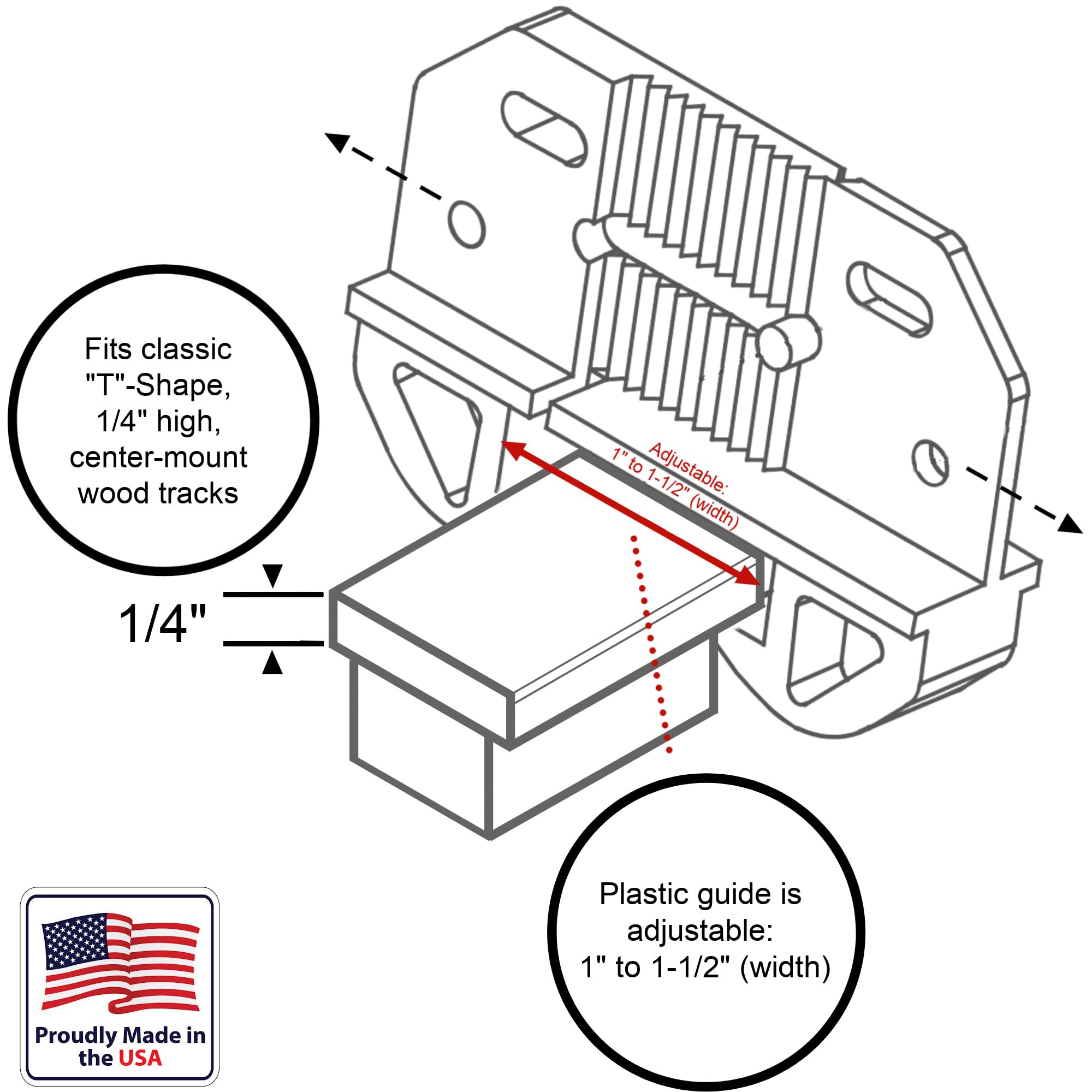 Drawer Slide Guides - 1/4" Rail T-Shape -2 Drawer Slide Guides - 1/4" Rail T-Shape -2