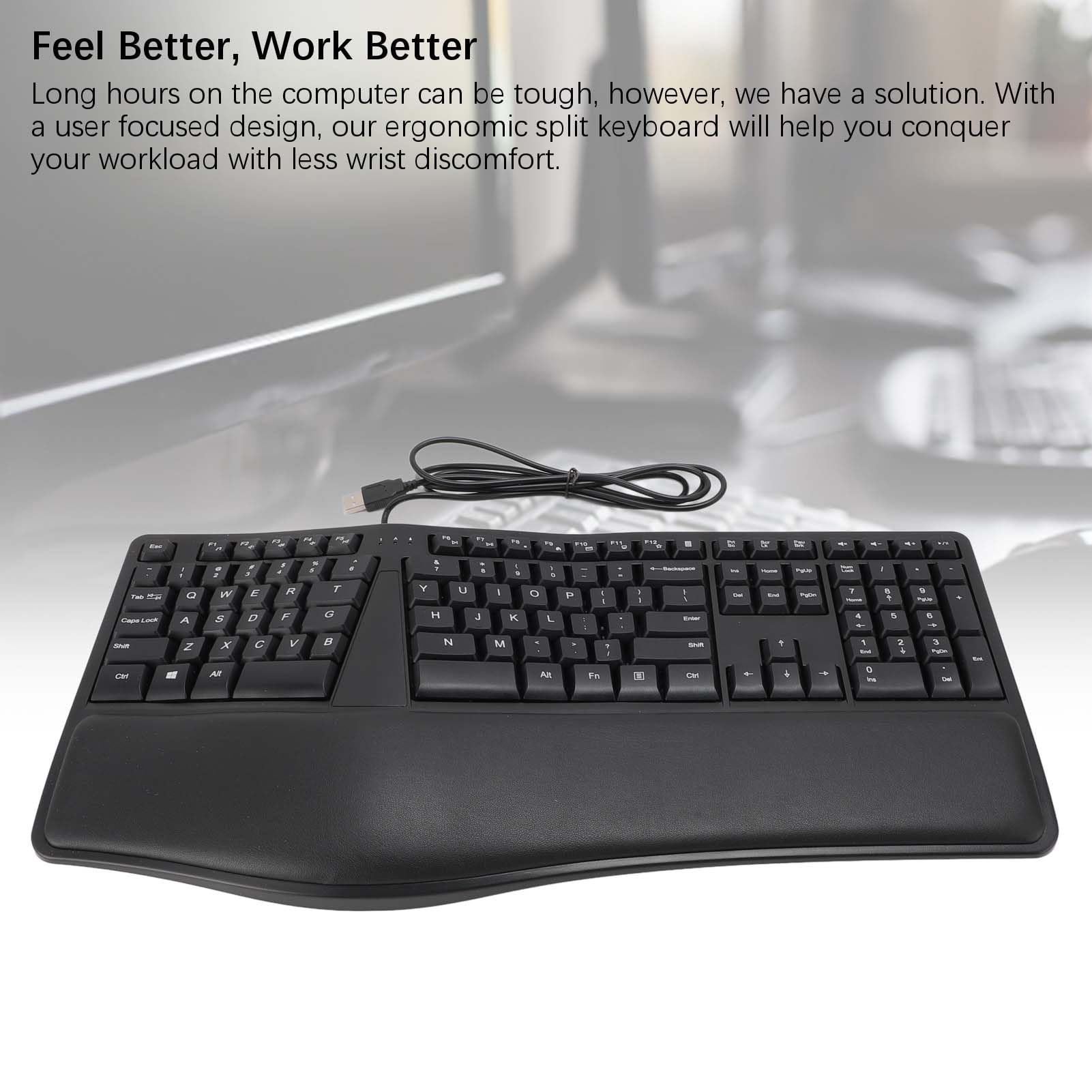Tastiera Divisa Ergonomica, Indicatore LED 110 Tastiera Cablata Ergonomica per Ufficio