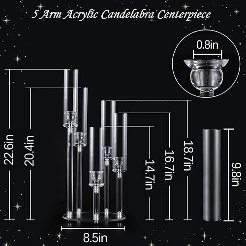 Miniatura 3 de Centro de mesa de acrílico para mesas de boda, vela transparente de 5 brazos a granel para fiestas, cumpleaños, baby shower, Halloween, candelabros